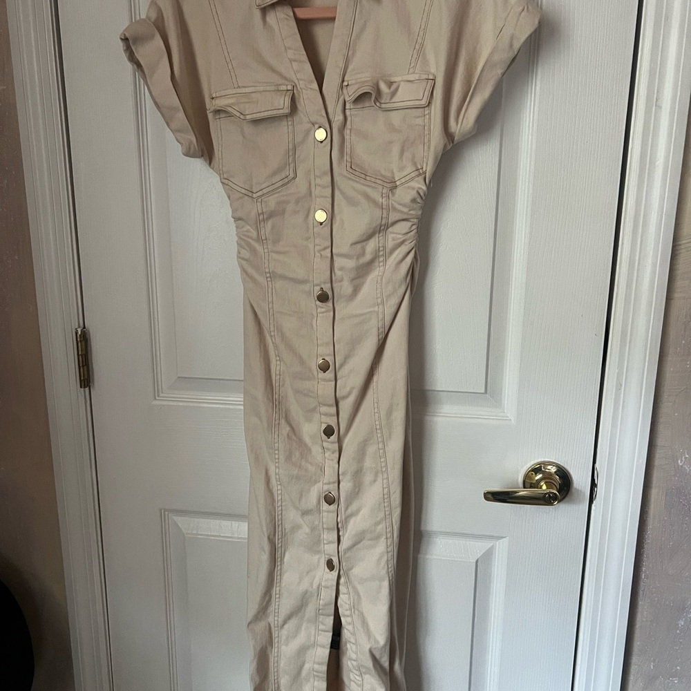 Zara Beige Maxi Dress with Button Detail